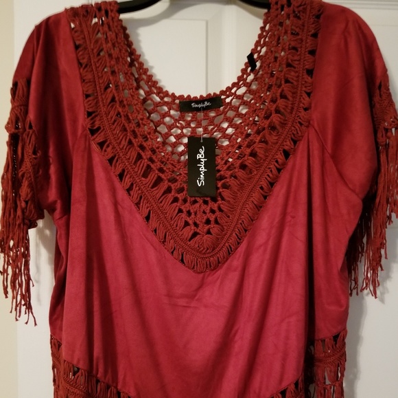 Simply Be Tops - Henna- red crochet/microfiber blouse